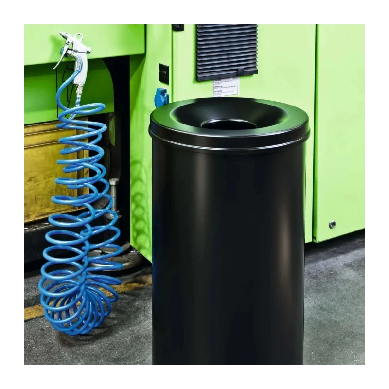 Durable Waste Basket Safe Round Fire Extinguishing Metal Waste Bin 60L Capacity Grey Steel Flip Lid 330710