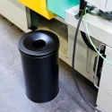 Durable Waste Basket Safe Round Fire Extinguishing Metal Waste Bin 60L Capacity Grey Steel Flip Lid 330710