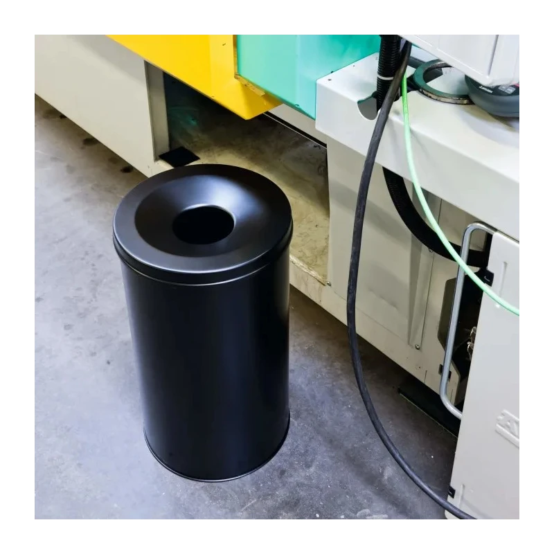 Durable Waste Basket Safe Round Fire Extinguishing Metal Waste Bin 60L Capacity Grey Steel Flip Lid 330710