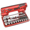 Facom 21-Piece 1/2 in Hexagon Socket Set with 72-Tooth Pear Head Ratchet, Chrome Vanadium Steel SL.DBOX112PB