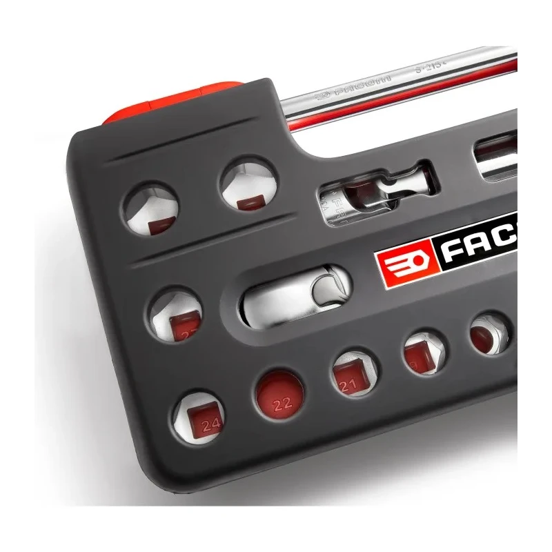 Facom 21-Piece 1/2 in Hexagon Socket Set with 72-Tooth Pear Head Ratchet, Chrome Vanadium Steel SL.DBOX112PB