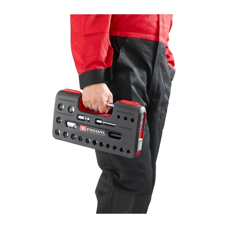 Facom 21-Piece 1/2 in Hexagon Socket Set with 72-Tooth Pear Head Ratchet, Chrome Vanadium Steel SL.DBOX112PB