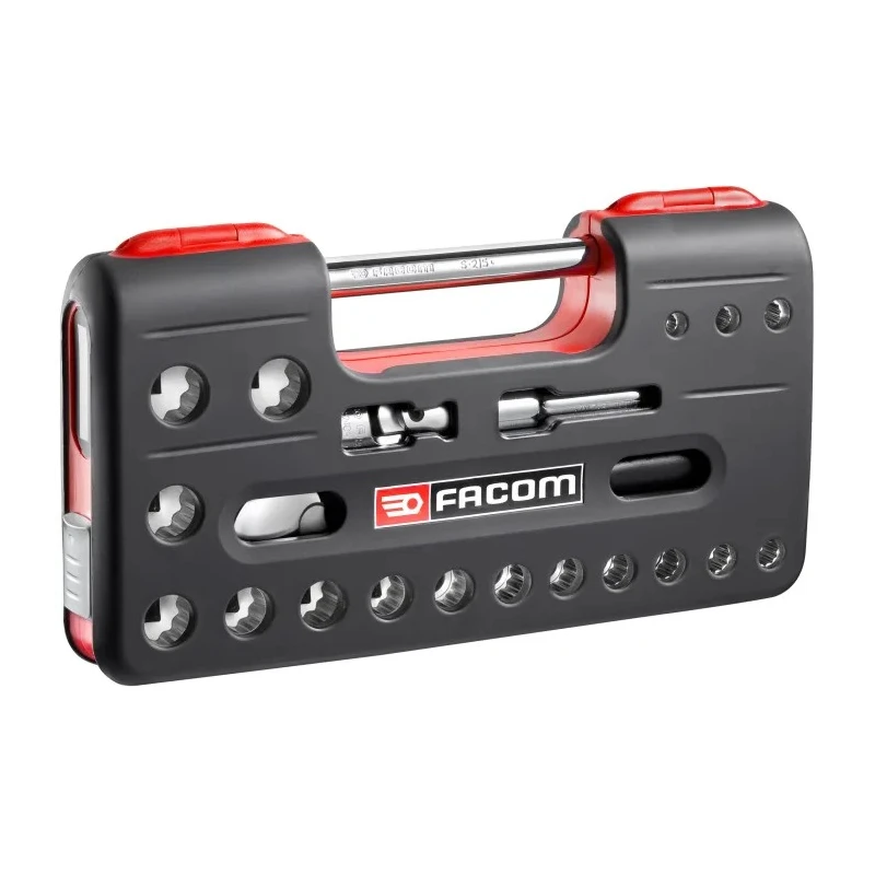 Facom 21-Piece 1/2 in Hexagon Socket Set with 72-Tooth Pear Head Ratchet, Chrome Vanadium Steel SL.DBOX112PB