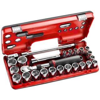 Facom 25-Piece 1/2 in 6 Point Socket Set with Ratchet, Extensions and Coupler SXL.DBOX2