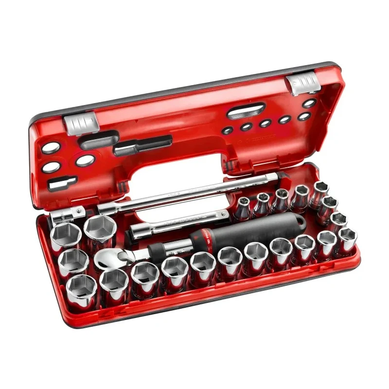 Facom 25-Piece 1/2 in 6 Point Socket Set with Ratchet, Extensions and Coupler SXL.DBOX2