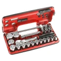 Facom 22-Piece 1/2 in Drive Standard Socket Set Chrome Vanadium Steel Bright Chrome Finish SL.DBOX412
