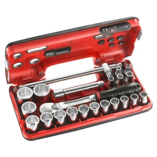 Facom 22-Piece 1/2 in Drive Standard Socket Set Chrome Vanadium Steel Bright Chrome Finish SL.DBOX412