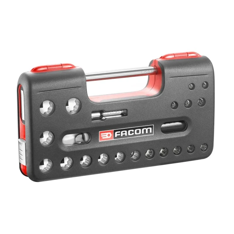 Facom 22-Piece 1/2 in Drive Standard Socket Set Chrome Vanadium Steel Bright Chrome Finish SL.DBOX412
