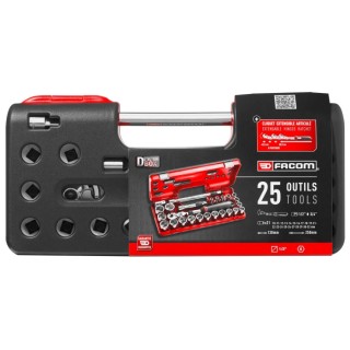 Facom 25-Piece 1/2 in 6 Point Socket Set Chrome Vanadium Steel Bright Chrome Finish SXL.DBOX3PB