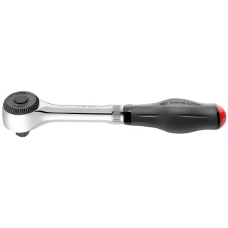 Facom 1/2 in Ratchet with Bi-Material Elastomer Handle, Chrome Vanadium Steel Satin Chrome Finish, 251mm Overall S.360