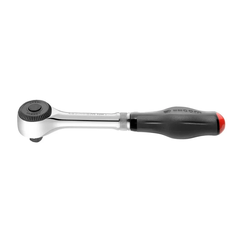 Facom 1/2 in Ratchet with Bi-Material Elastomer Handle, Chrome Vanadium Steel Satin Chrome Finish, 251mm Overall S.360