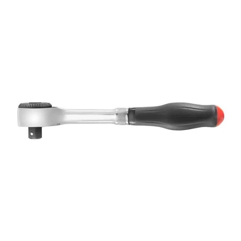 Facom 1/2 in Ratchet with Bi-Material Elastomer Handle, Chrome Vanadium Steel Satin Chrome Finish, 251mm Overall S.360
