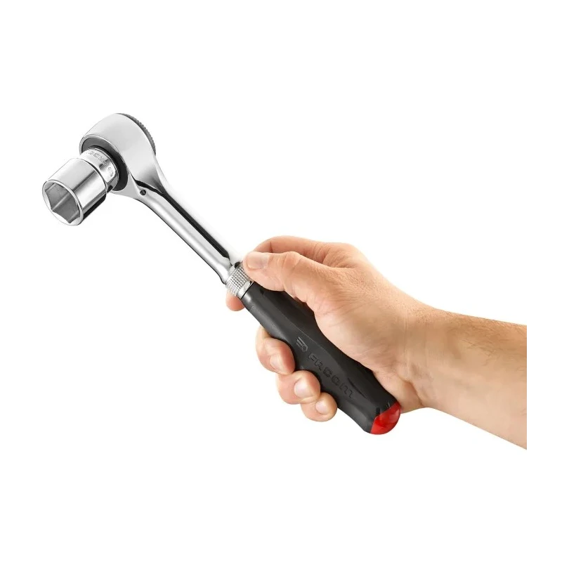 Facom 1/2 in Ratchet with Bi-Material Elastomer Handle, Chrome Vanadium Steel Satin Chrome Finish, 251mm Overall S.360