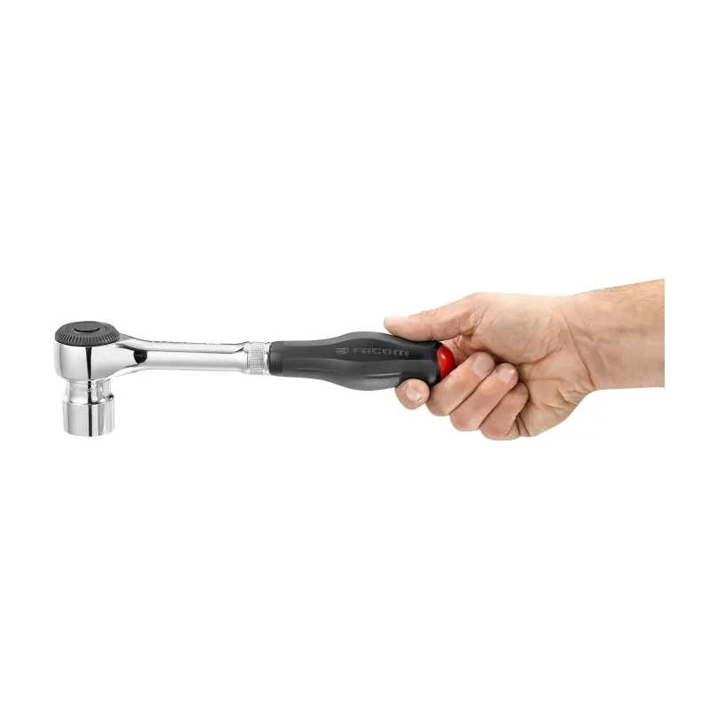 Facom 1/2 in Ratchet with Bi-Material Elastomer Handle, Chrome Vanadium Steel Satin Chrome Finish, 251mm Overall S.360