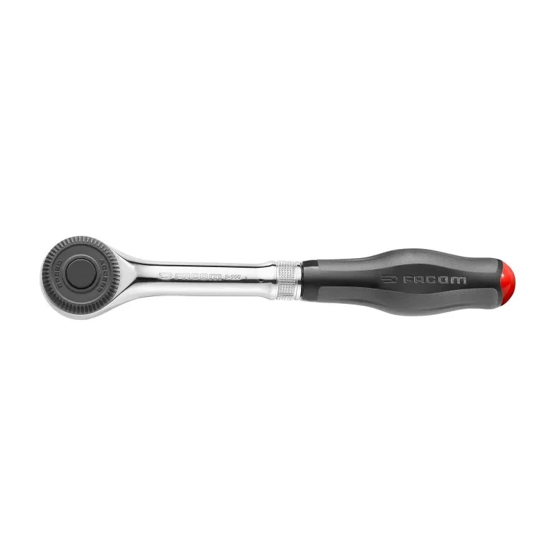 Facom 1/2 in Ratchet with Bi-Material Elastomer Handle, Chrome Vanadium Steel Satin Chrome Finish, 251mm Overall S.360