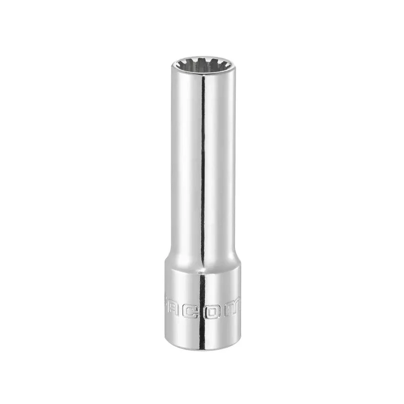 Facom Socket Spline Square 9/16 in, 3/8 in Drive, Bright Chrome Finish, Overall Length 63mm J.18SEL