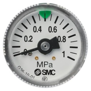 SMC Pressure Gauge 0 to 10 bar Maximum Pressure, Rolled Steel Case, Back Entry, White Dial G36-10-01