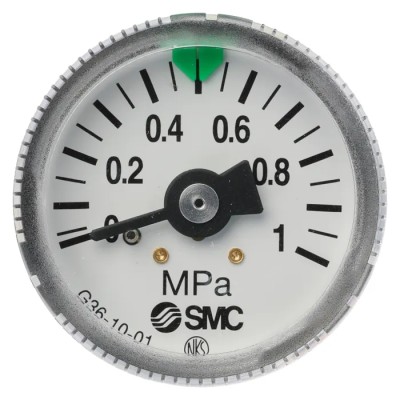 SMC Pressure Gauge 0 to 10 bar Maximum Pressure, Rolled Steel Case, Back Entry, White Dial G36-10-01