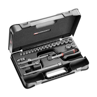 Facom 24-Piece 3/8 in Drive 6 Point Socket Set Chrome Vanadium Steel Bright Chrome Finish J.161-4P6