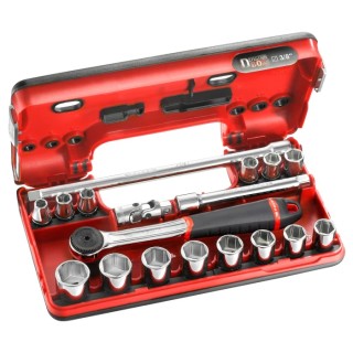 Facom 18-Piece 3/8 in Hexagon Socket Set Chrome Vanadium Steel Bright Chrome Finish J.161DBOX1