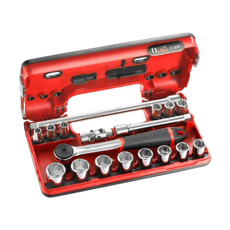 Facom 18-Piece 3/8 in Hexagon Socket Set Chrome Vanadium Steel Bright Chrome Finish J.161DBOX1