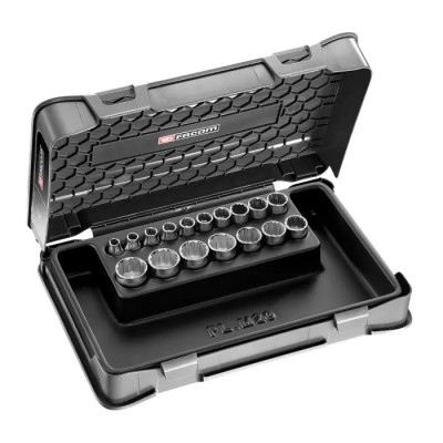 Facom 17-Piece 3/8 in Hexagon Socket Set Chrome Vanadium Steel Bright Chrome Finish J.400