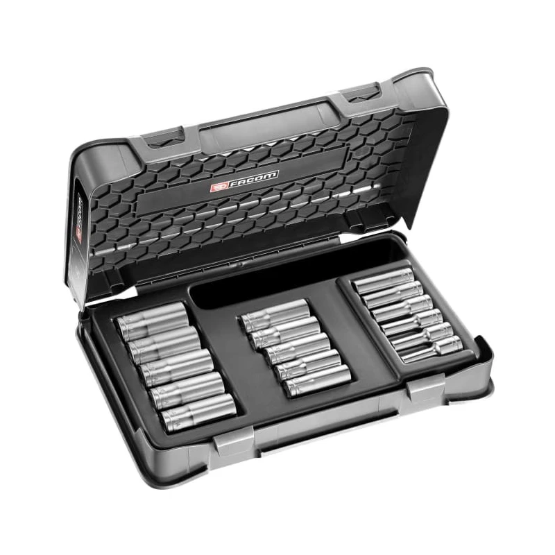 Facom 16-Piece 3/8 in 6 Point Socket Set Chrome Vanadium Steel Bright Chrome Finish J.404