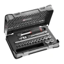 Facom 18-Piece 3/8 in Hexagon Socket Set with Performance Round Head Ratchet Bright Chrome Finish J.161-2P6PF