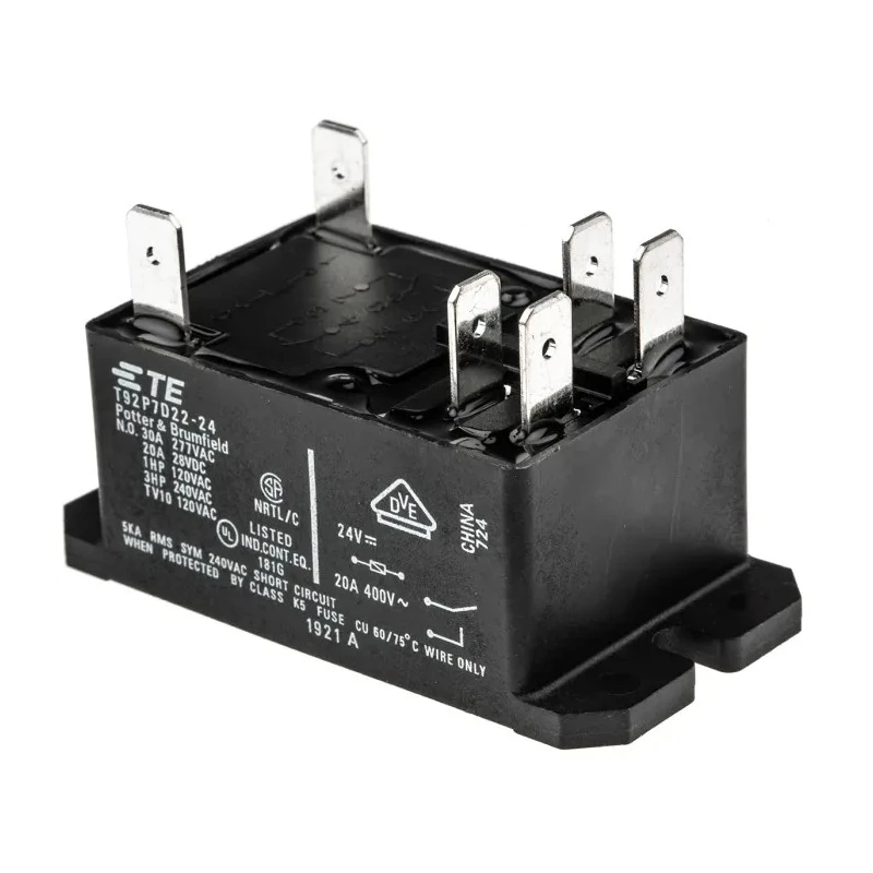 TE Connectivity Flange Power Relay 24V DC Coil 30A Switching Current DPST T92P7D22-24 7-1393211-1