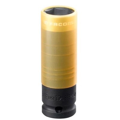 Facom 19 mm 1/2 in Drive 6 Point Impact Socket, Chrome Molybdenum Steel, Teflon Finish, 210mm Length NSI.19L