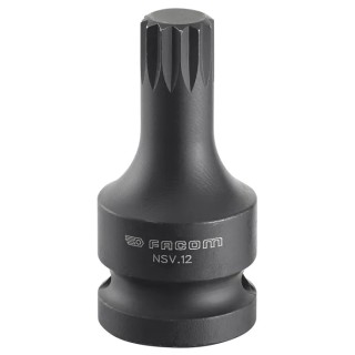 Facom 12 mm 1/2 in Drive Spline Impact Socket, Chrome Molybdenum Steel, Phosphate Finish, 50mm Length NSV.12