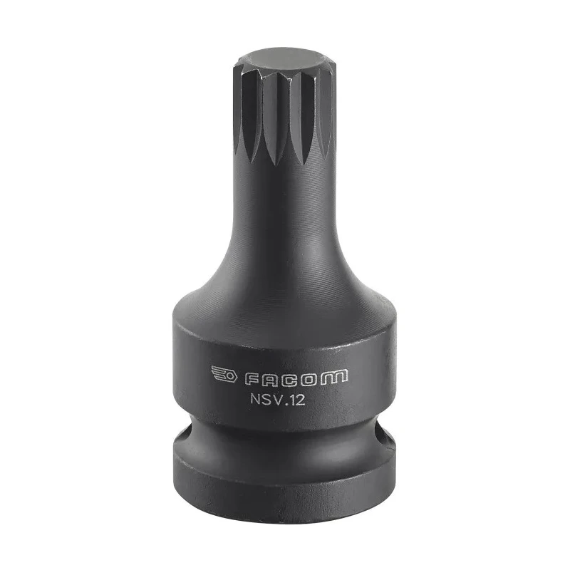 Facom 12 mm 1/2 in Drive Spline Impact Socket, Chrome Molybdenum Steel, Phosphate Finish, 50mm Length NSV.12