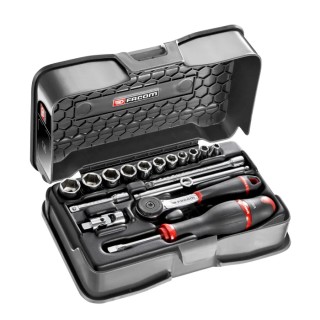 Facom 17-Piece 1/4 in 6 Point Socket Set Chrome Vanadium Steel Bright Chrome Finish R.161-2P6U