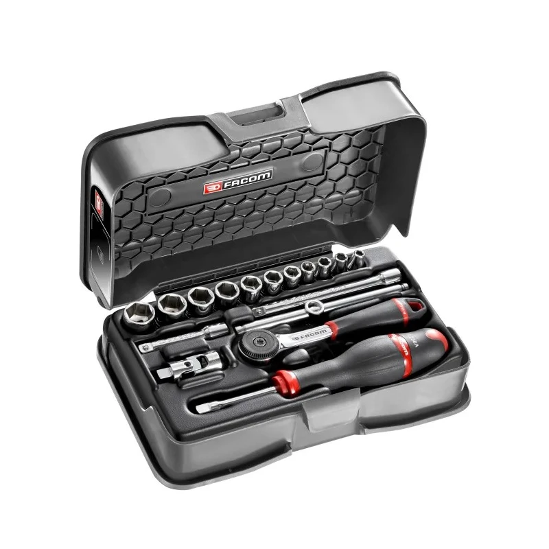 Facom 17-Piece 1/4 in 6 Point Socket Set Chrome Vanadium Steel Bright Chrome Finish R.161-2P6U