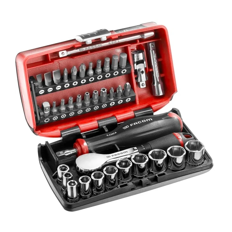 Facom 38-Piece 1/4 in Hexagon Socket Set Chrome Vanadium Steel Bright Chrome Finish R.181NANO