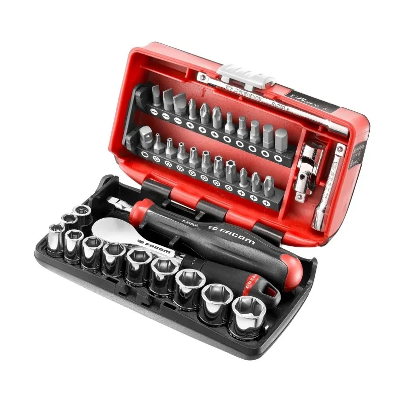 Facom 38-Piece 1/4 in Hexagon Socket Set Chrome Vanadium Steel Bright Chrome Finish R.181NANO