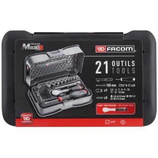 Facom 21-Piece 1/4 in Hexagon Ratchet Socket Set Chrome Vanadium Steel French Origin R.181-4P6PB
