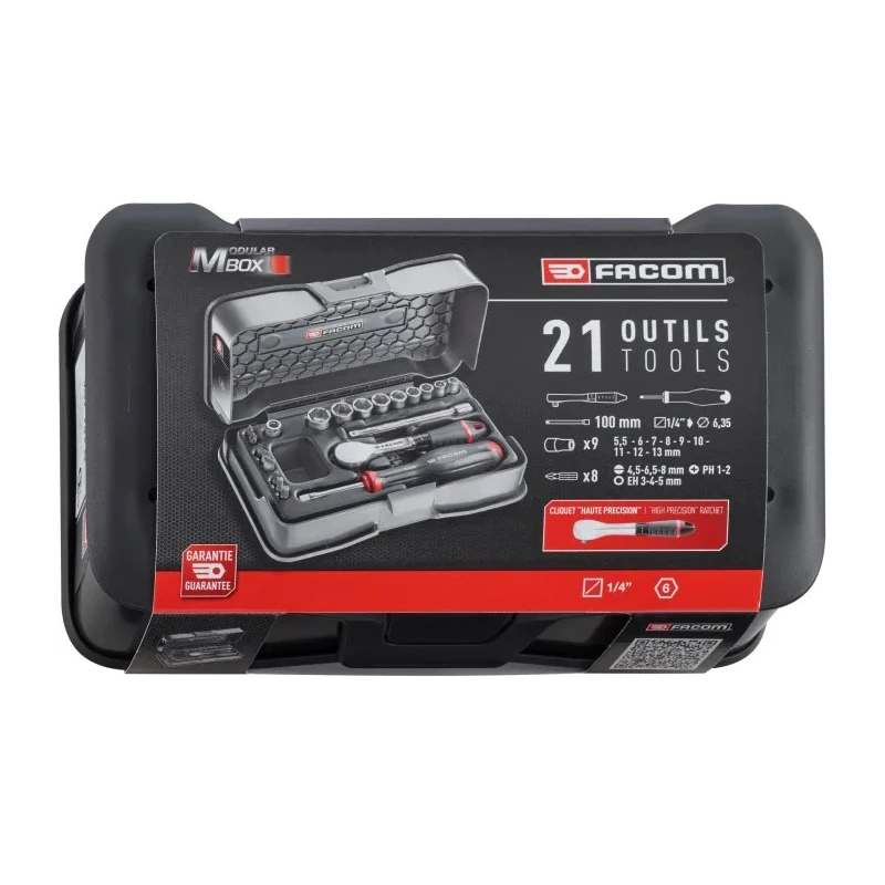 Facom 21-Piece 1/4 in Hexagon Ratchet Socket Set Chrome Vanadium Steel French Origin R.181-4P6PB
