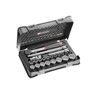 Facom 23-Piece 1/2 in 12 Point Socket Set Chrome Vanadium Steel Bright Chrome Finish S.161-3P12