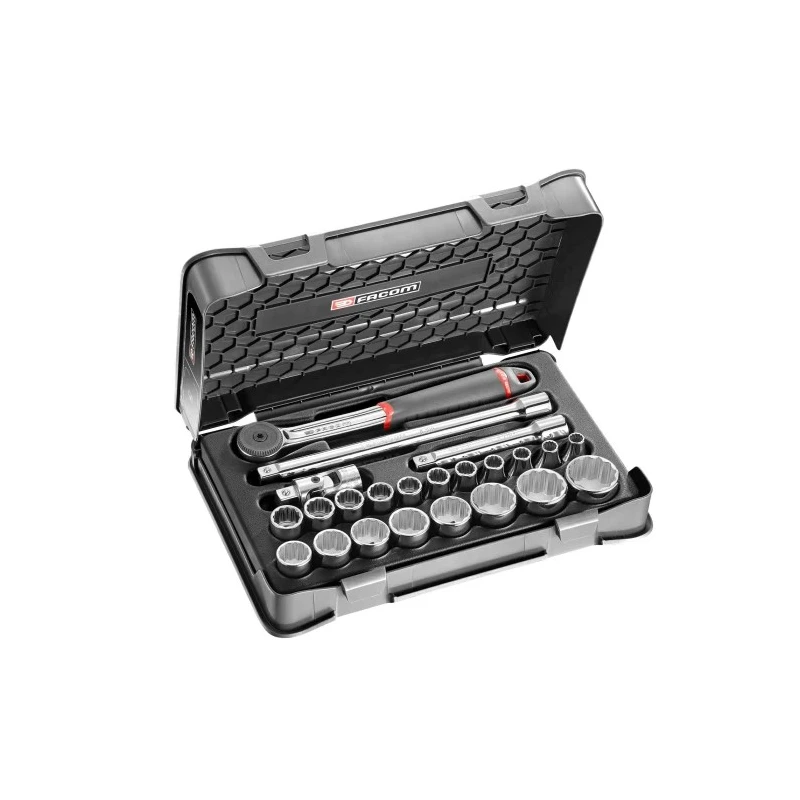 Facom 23-Piece 1/2 in 12 Point Socket Set Chrome Vanadium Steel Bright Chrome Finish S.161-3P12