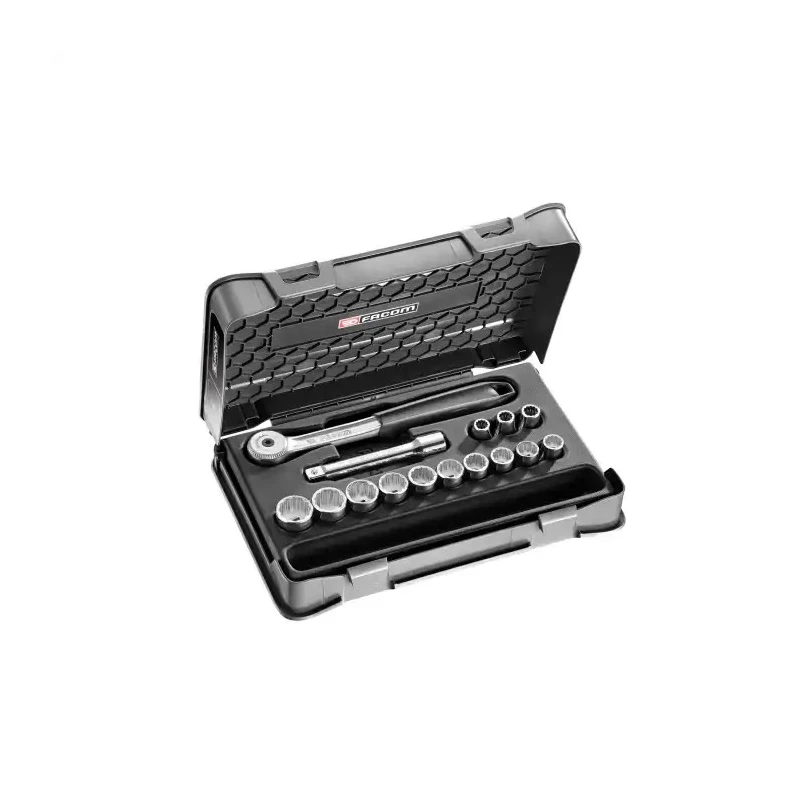 Facom 15-Piece 1/2 in 12 Point Socket Set with Ratchet and Extension S.151-1P12