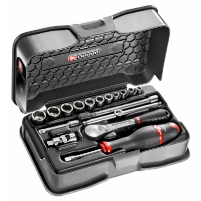 Facom 17-Piece 1/4 inch 6 Point Socket Set Chrome Vanadium Steel RL.161-2P6U