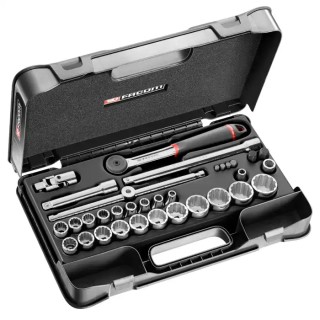 Facom 35-Piece 1/2 in 12 Point Socket Set Chrome Vanadium Steel Bright Chrome Finish S.446ADP