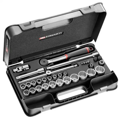Facom 35-Piece 1/2 in 12 Point Socket Set Chrome Vanadium Steel Bright Chrome Finish S.446ADP