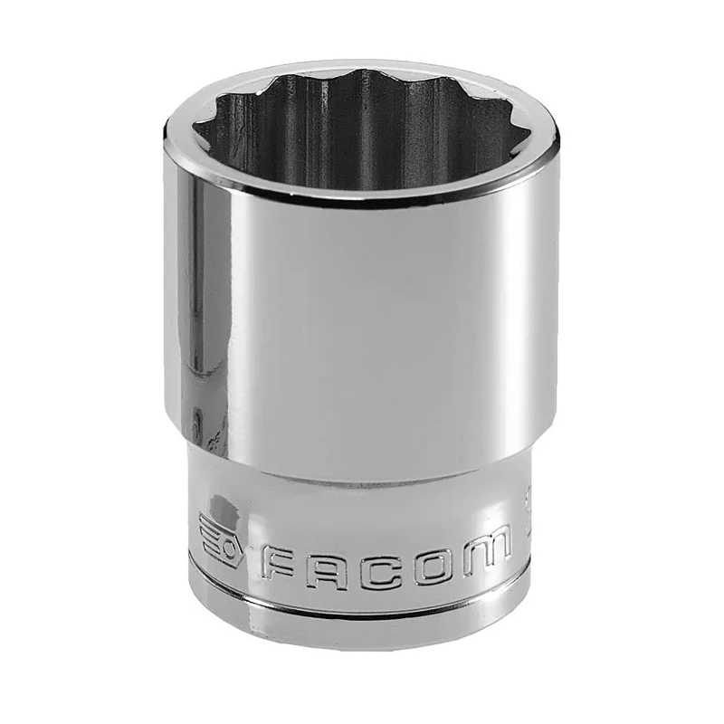 Facom 13 mm Socket 1/2 in Drive Standard Square, Bright Chrome Finish, Chrome Vanadium Steel S.13