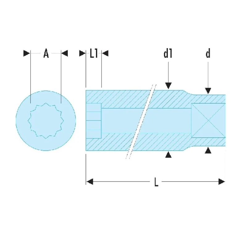 Facom 13 mm Socket 1/2 in Drive Standard Square, Bright Chrome Finish, Chrome Vanadium Steel S.13