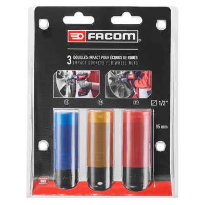 Facom 3-Piece 1/2 in Drive 6 Point Socket Set Chrome Molybdenum Steel Black Finish NSI.3LPB