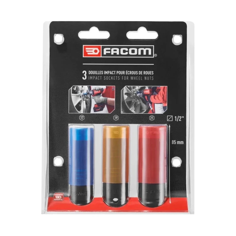 Facom 3-Piece 1/2 in Drive 6 Point Socket Set Chrome Molybdenum Steel Black Finish NSI.3LPB