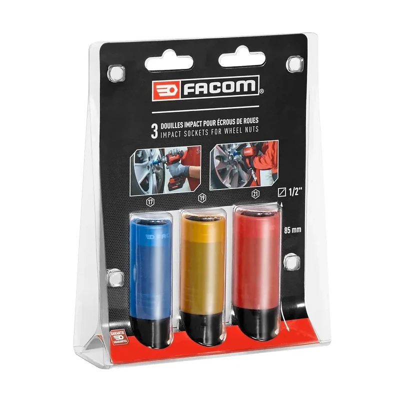 Facom 3-Piece 1/2 in Drive 6 Point Socket Set Chrome Molybdenum Steel Black Finish NSI.3LPB