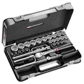 Facom 30-Piece 1/2 in Metric Socket Set Chrome Vanadium Steel Bright Chrome Finish SL.161-5P6